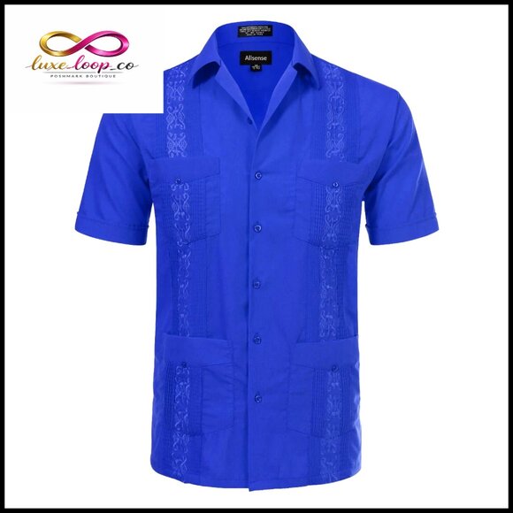 Men's Cuban Guayabera Shirt Short Sleeve Button Down Relaxed Fit Tropical